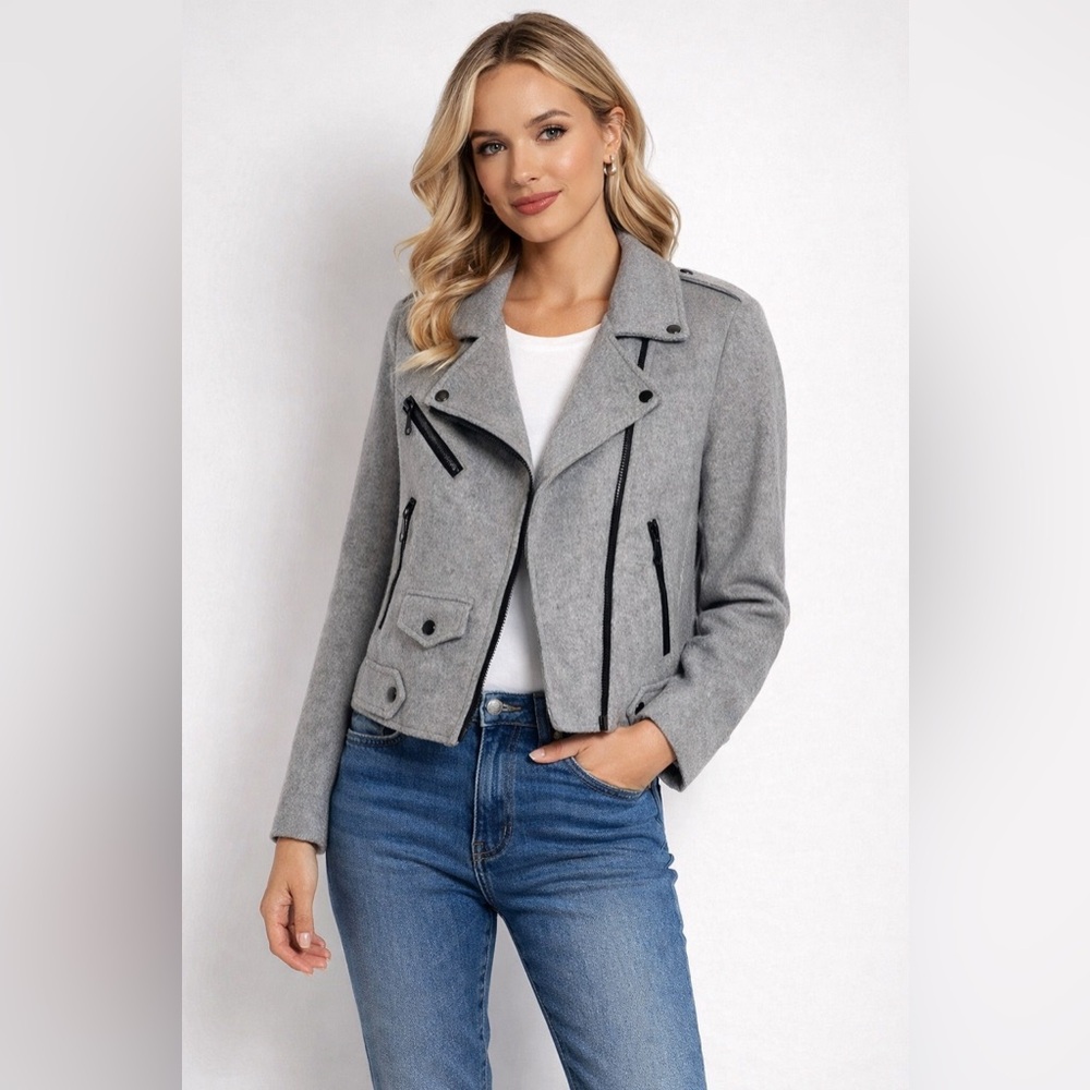 Rebecca‎ Minkoff Gray Wool Moto Jacket Size S | Asymmetrical Zip